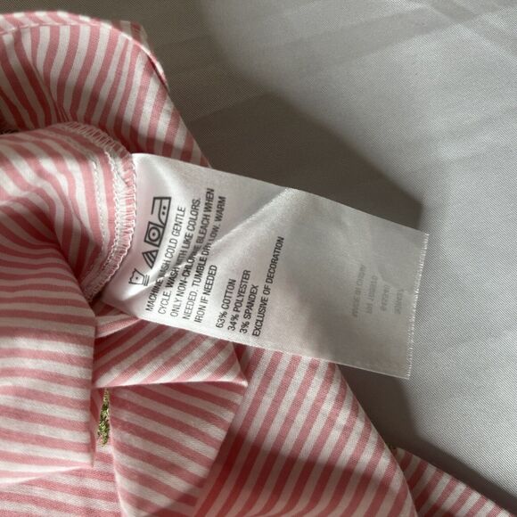 Lemon Way Shirt Womens Large Pink Striped Button Up Palm Trees Embroidery Preppy - Picture 8 of 11